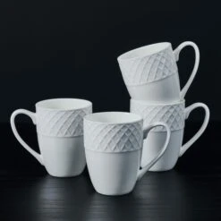 Hot Sale barware Store -Hot Sale barware Store 22 3749 5216694 MIkasa Trellis White 4PC Mug Set LIfestyle Black
