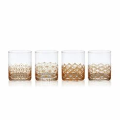 Budget 🌟 Mikasa® Art Deco Set of 4 Gold Double Old Fashioned Whiskey Glasses 🤩