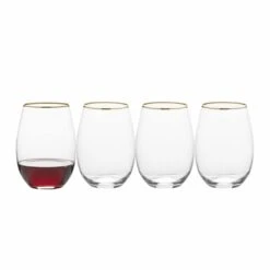 Buy ⌛ Mikasa® Julie Gold Set of 4 Stemless Wine Glasses ⭐
