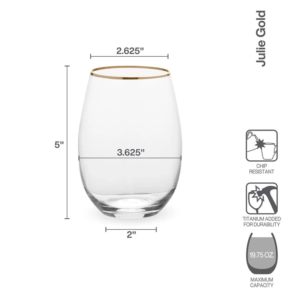 Buy ⌛ Mikasa® Julie Gold Set of 4 Stemless Wine Glasses ⭐ 6 Buy ⌛ Mikasa® Julie Gold Set of 4 Stemless Wine Glasses ⭐ - Image 4