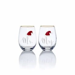 Coupon 🎉 Celebrations by Mikasa® Stemless Gifts Mr And Mrs Santa Hat Stemless Wine Set of 2 🧨