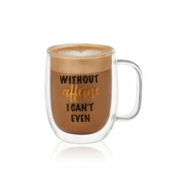 Brand new 😍 Mikasa® Double Wall Mug and Stemless Wine Glass Set of 2, Caffeine Wine Sentiment ⌛ -Hot Sale barware Store stemless set of 2 caffeine wine glass and glass mug 5281857 3