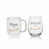 Top 10 🎉 Mikasa® Double Wall Mug and Stemless Wine Glass Set of 2, Rise and Unwind Sentiments ⭐ -Hot Sale barware Store stemless set of 2 unwind wine glass and glass mug 5281850 1