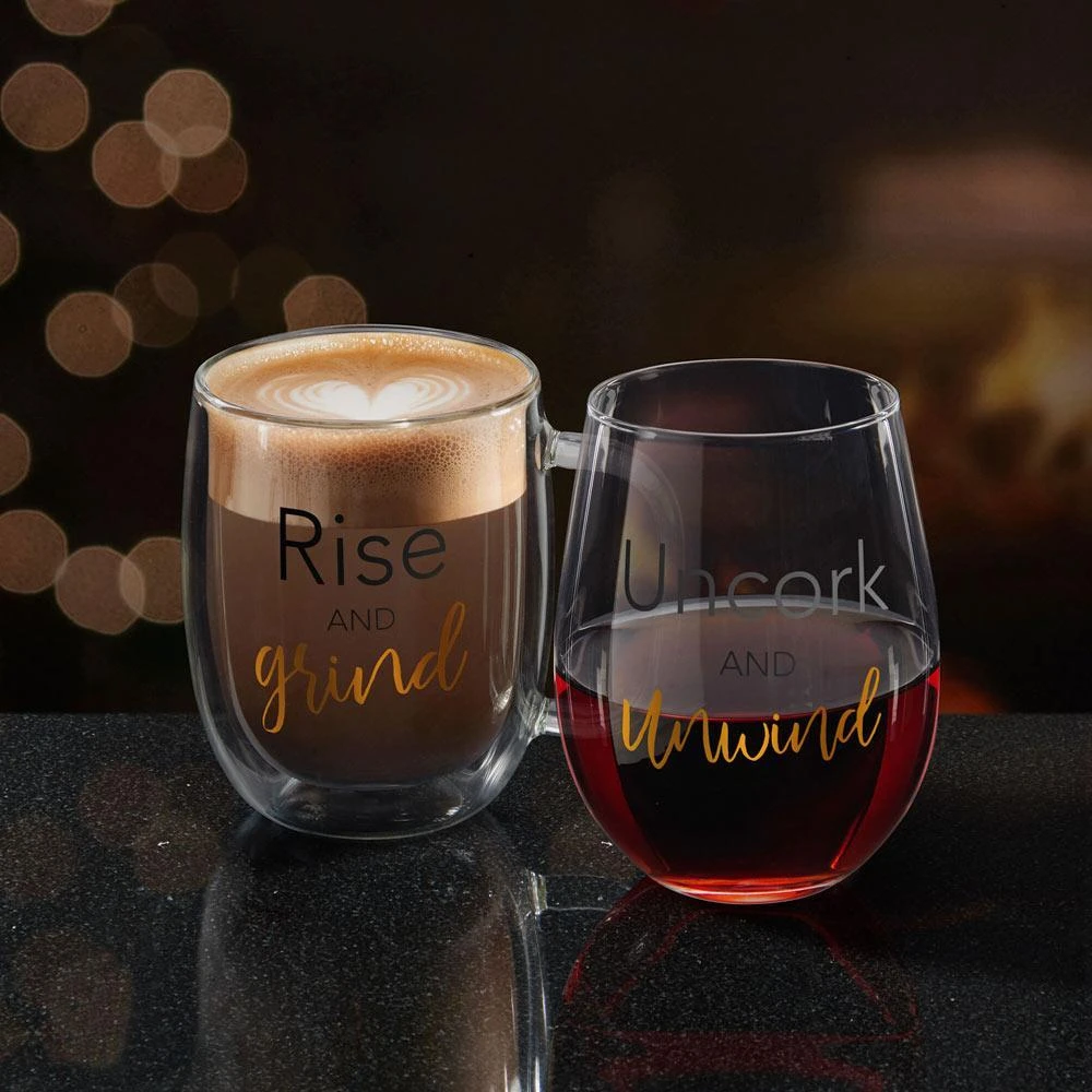 Top 10 🎉 Mikasa® Double Wall Mug and Stemless Wine Glass Set of 2, Rise and Unwind Sentiments ⭐ 4 Top 10 🎉 Mikasa® Double Wall Mug and Stemless Wine Glass Set of 2, Rise and Unwind Sentiments ⭐ - Image 2