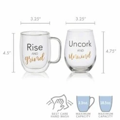 Top 10 🎉 Mikasa® Double Wall Mug and Stemless Wine Glass Set of 2, Rise and Unwind Sentiments ⭐ 11 Top 10 🎉 Mikasa® Double Wall Mug and Stemless Wine Glass Set of 2, Rise and Unwind Sentiments ⭐ -Hot Sale barware Store stemless set of 2 unwind wine glass and glass mug 5281850 5